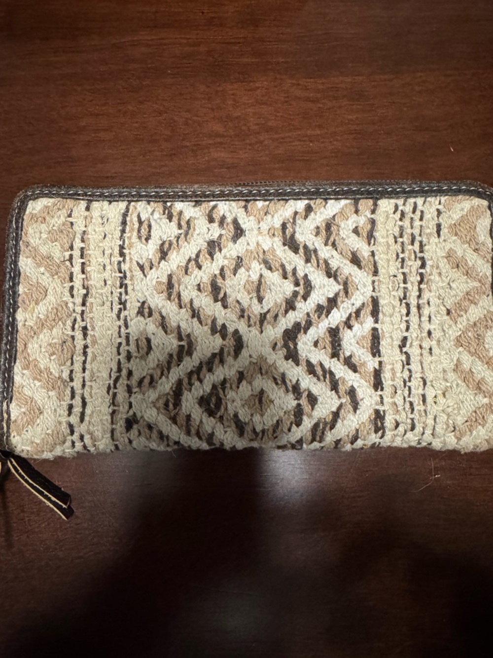 Handwoven Zip-Around Wallet in Cream & Brown Geometric